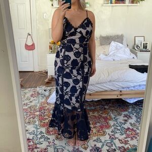 Navy Blue Lace Floral Dress